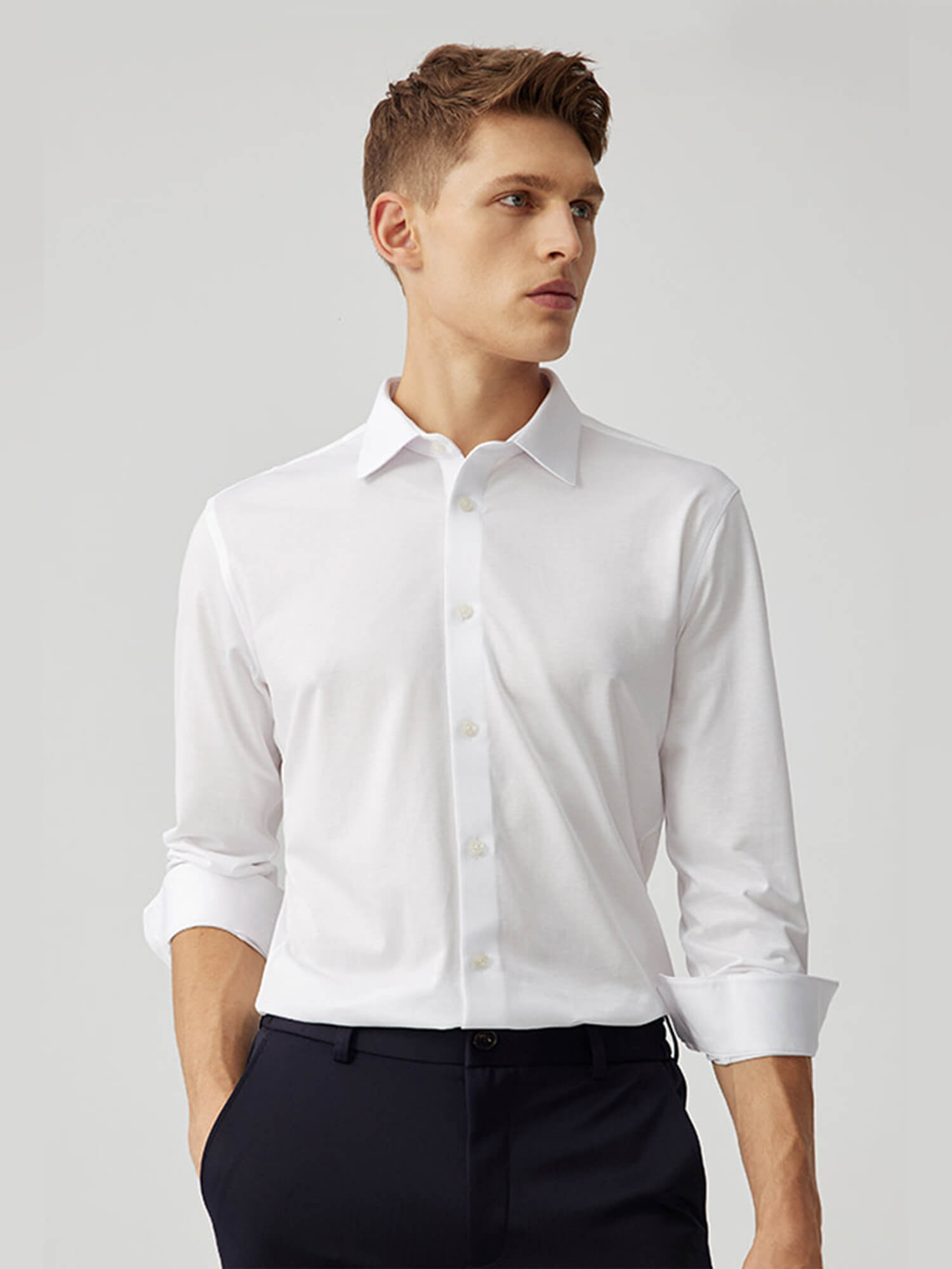 Polar White Stretch Shirt——Water, Oil & Stain Resistant-Own Dream Shirts-Dress Shirts for Men