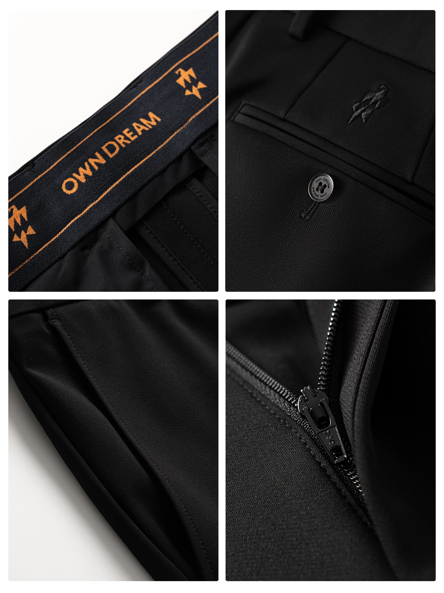 Shadow Black Silk Wool Stretch Casual Pants