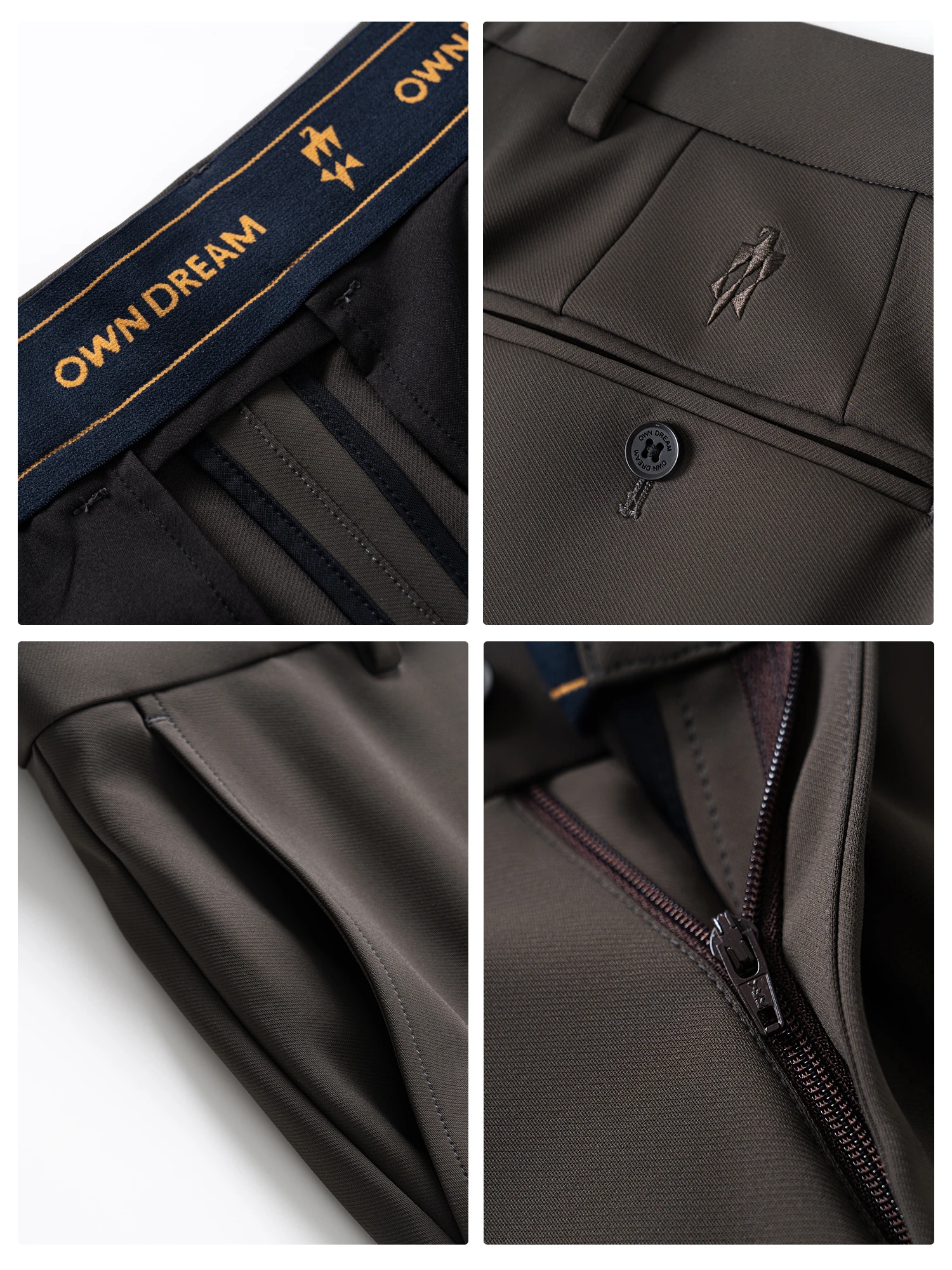 Amber Brown Silk Wool Stretch Casual Pants