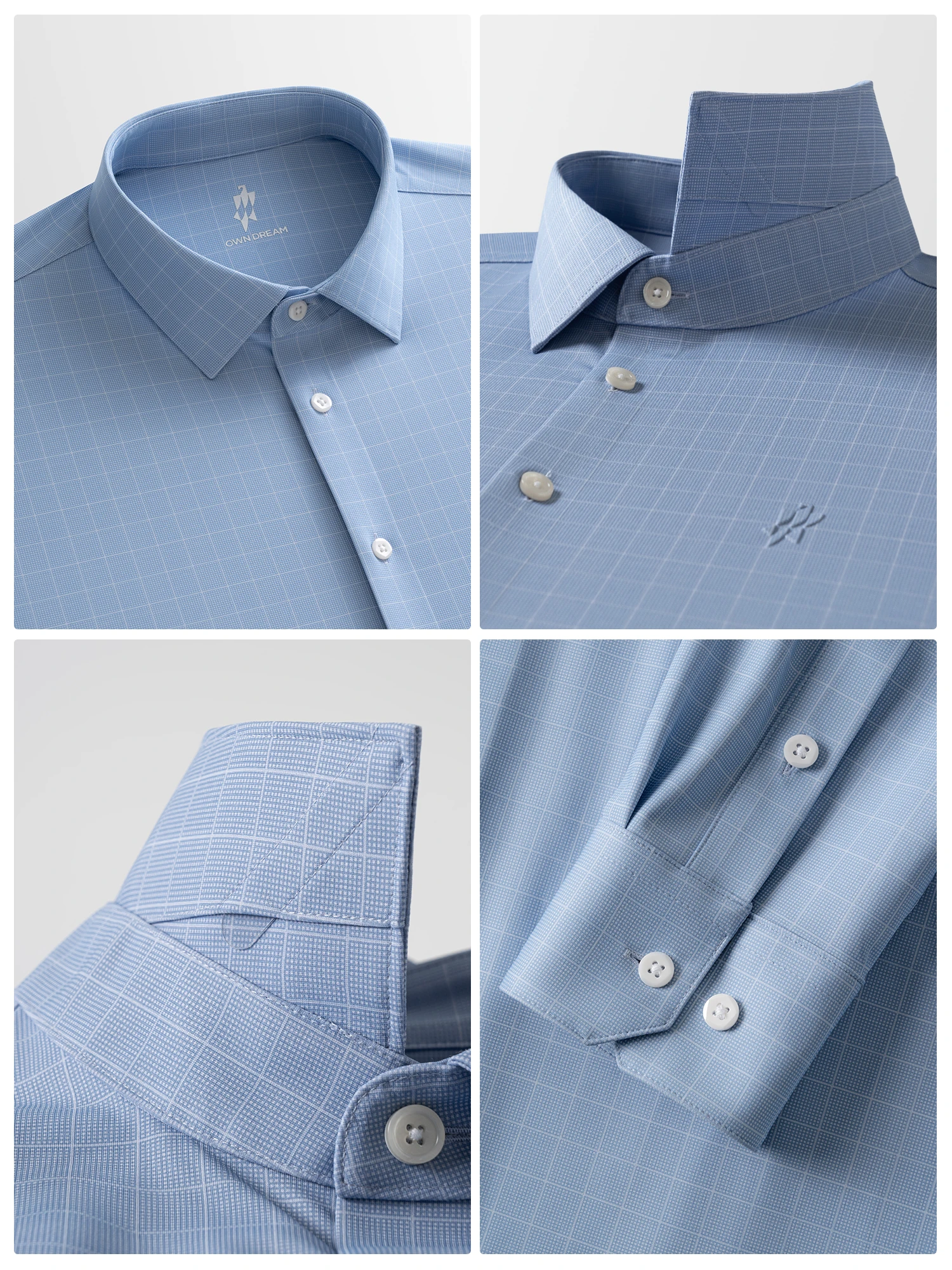 Light Blue Plaid Stretch Shirt