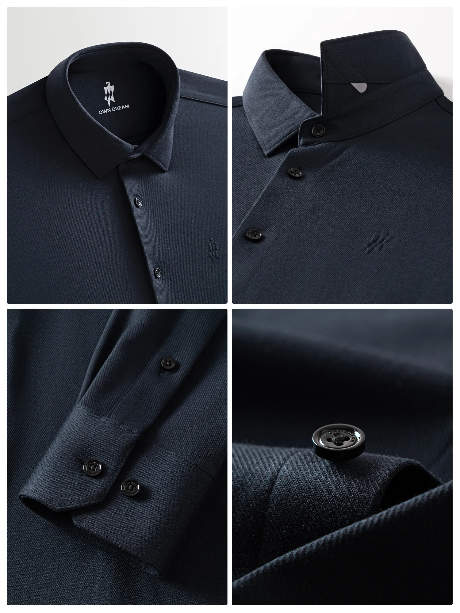 Midnight Navy Wool-Silk Stretch Shirt
