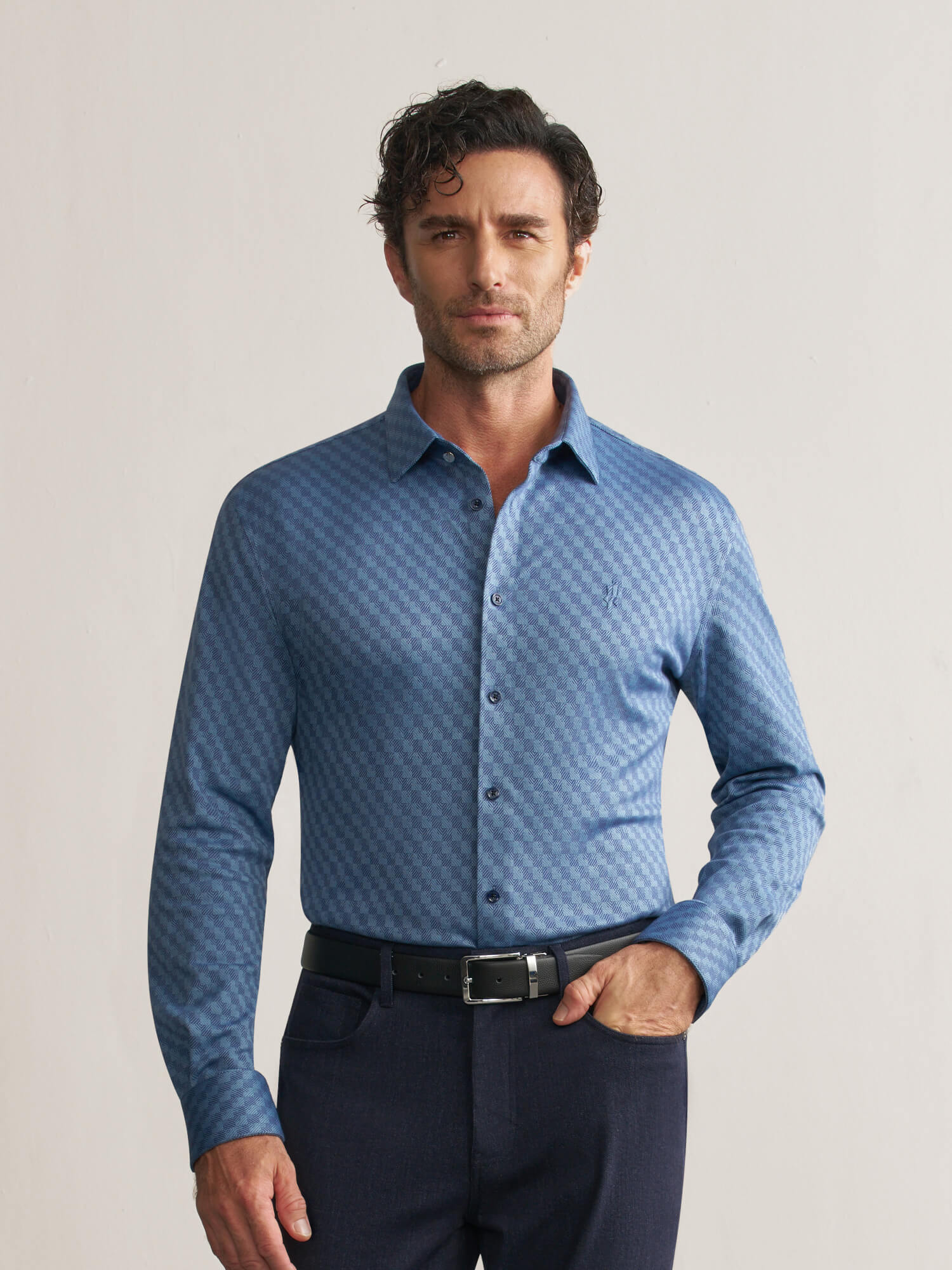 Luxurious Soft Blue Stretch Casual Shirt
