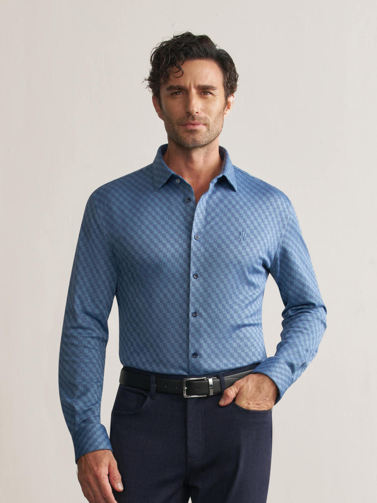 Luxurious Soft Blue Stretch Casual Shirt