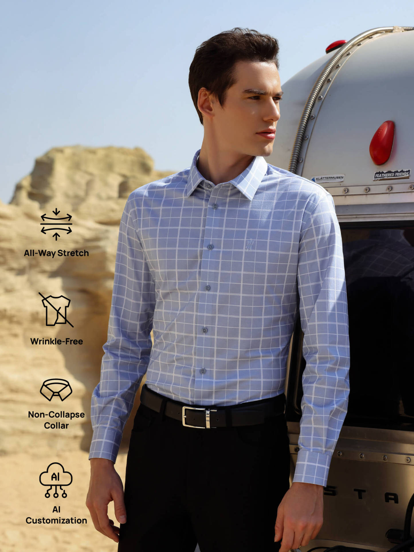 Cobalt Blue Omni-Stretch Check Dress Shirt