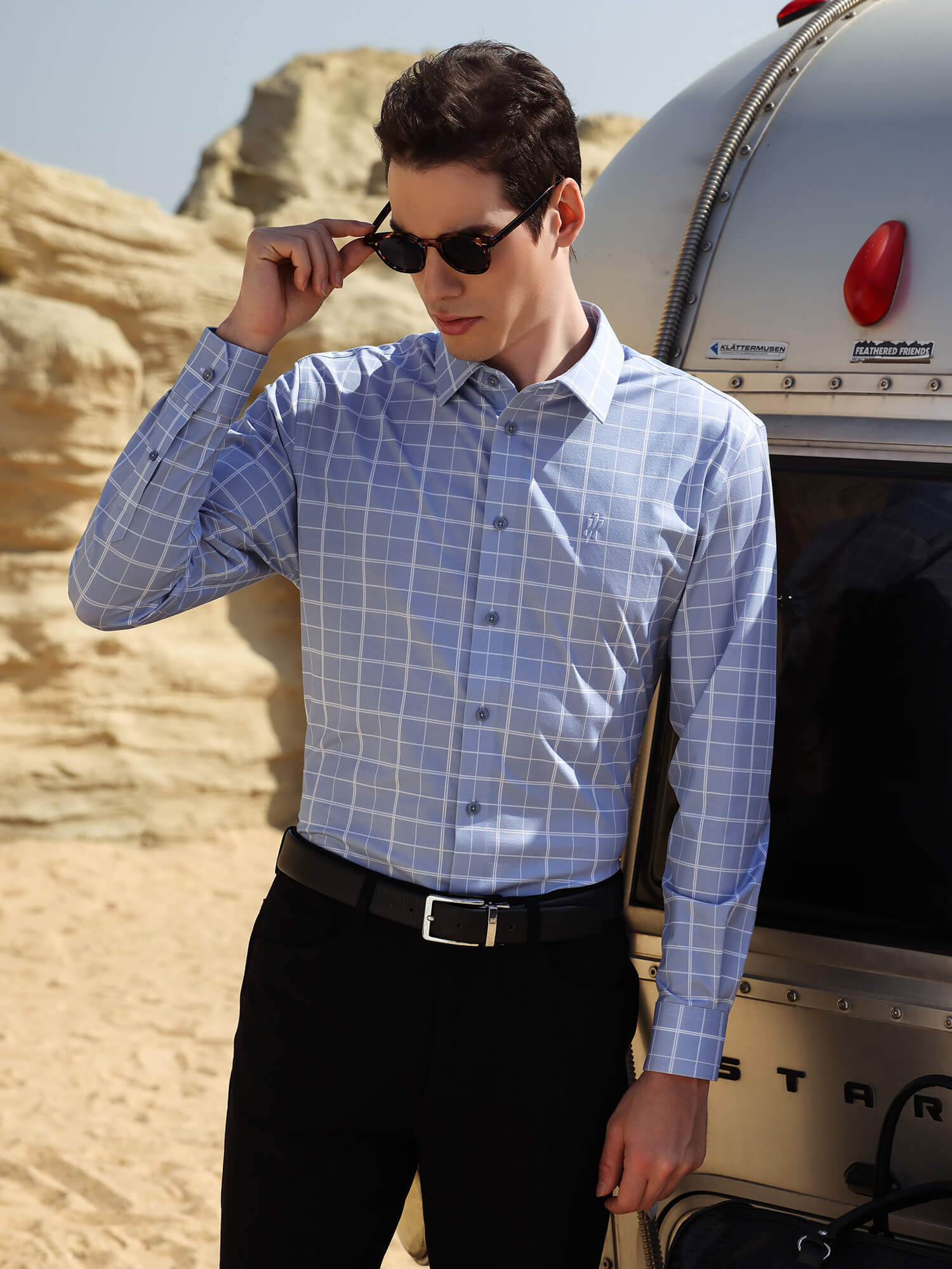 Cobalt Blue Omni-Stretch Check Dress Shirt