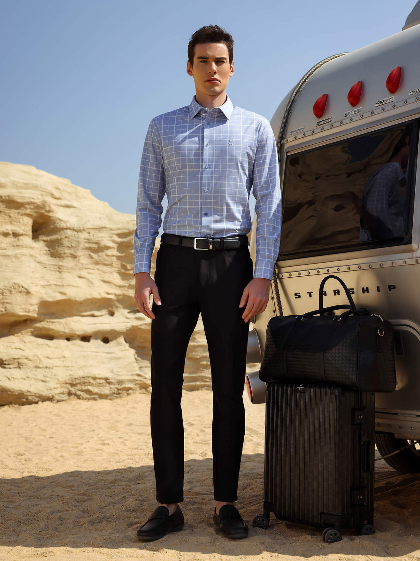 Cobalt Blue Omni-Stretch Check Dress Shirt