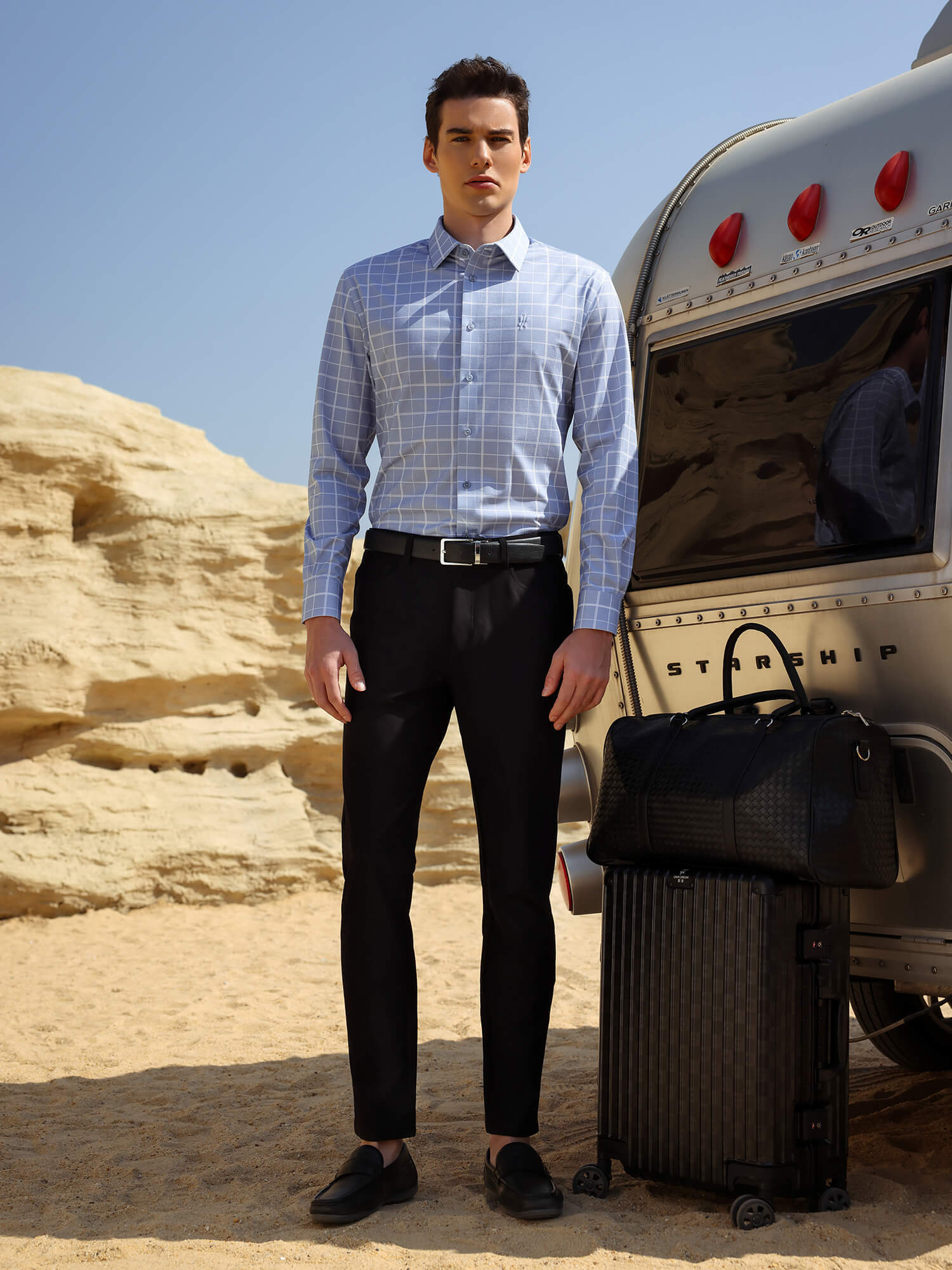Cobalt Blue Omni-Stretch Check Dress Shirt