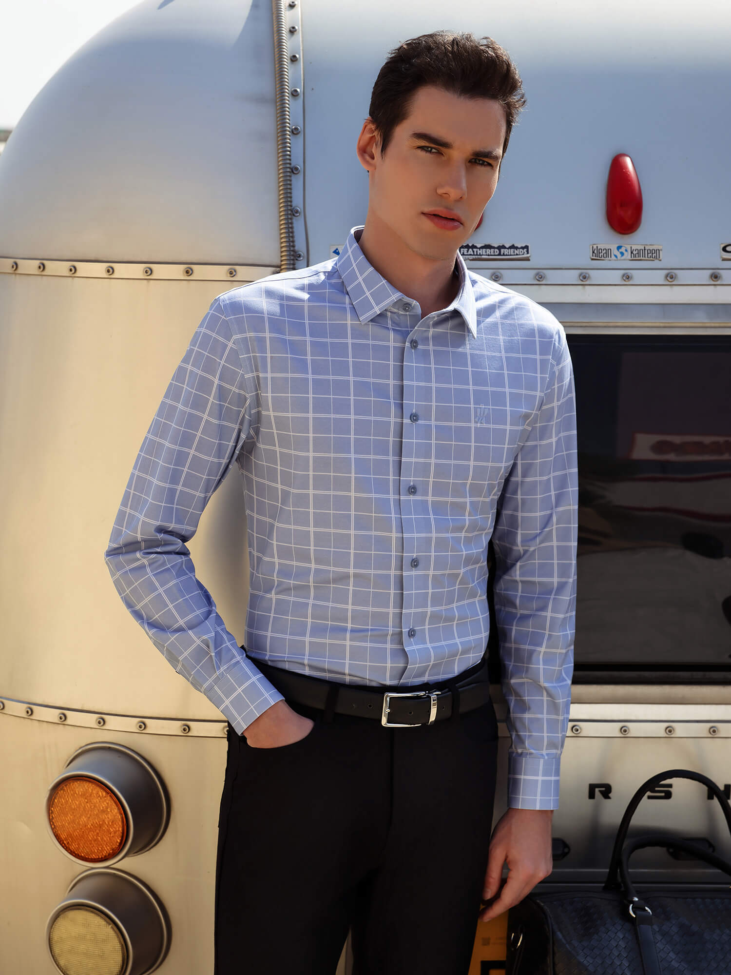 Cobalt Blue Omni-Stretch Check Dress Shirt