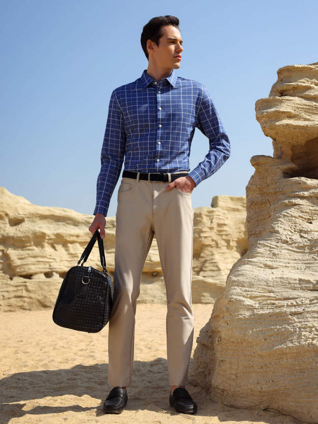 Cobalt Blue Omni-Stretch Check Dress Shirt