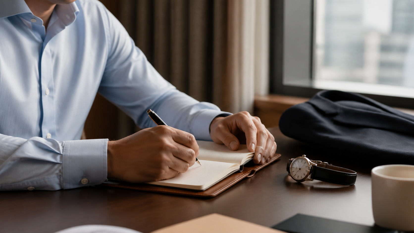 Writing daily goals in a quiet morning ritual