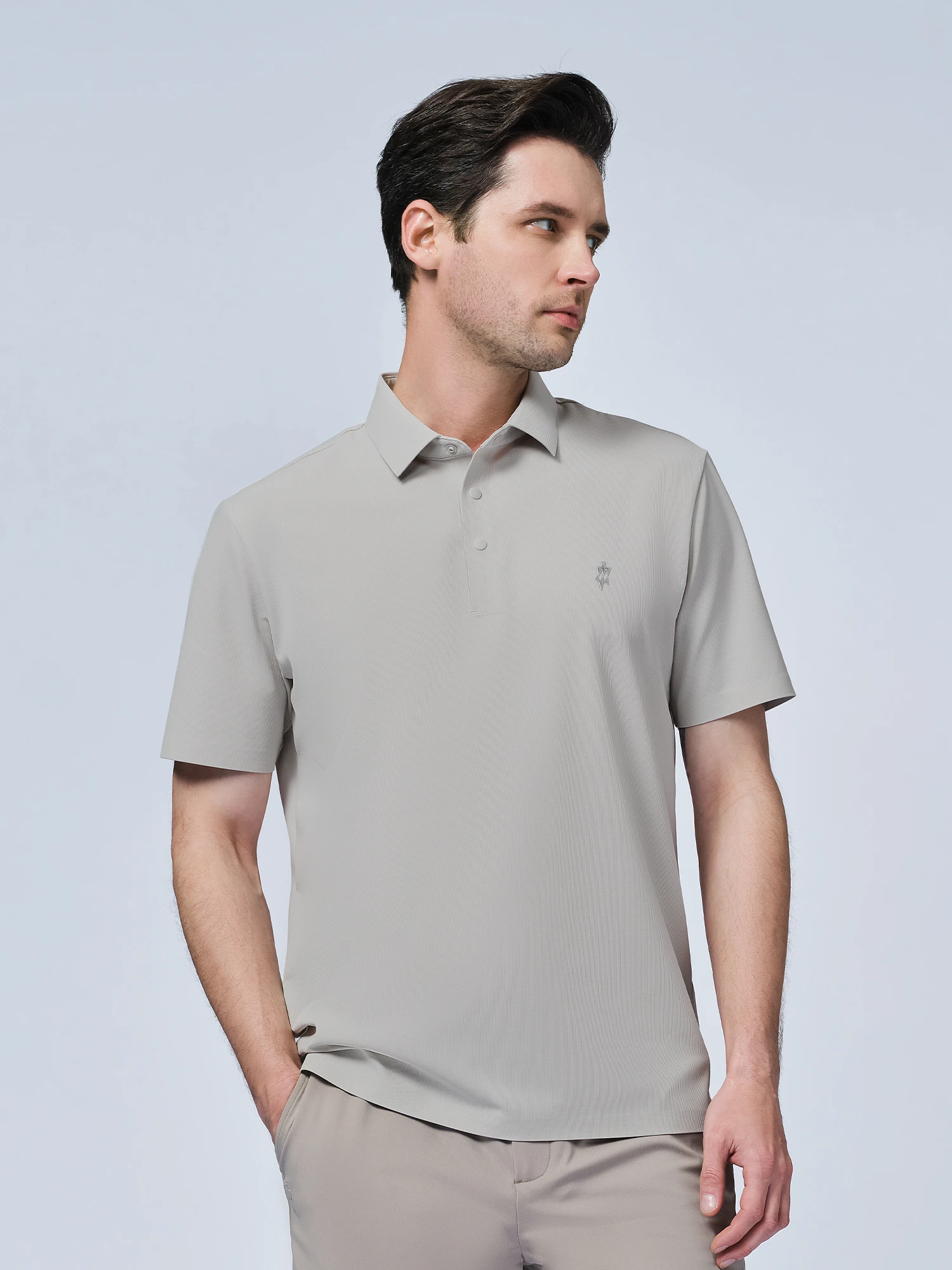 Light Khaki Polo showing the fabric surface and drape