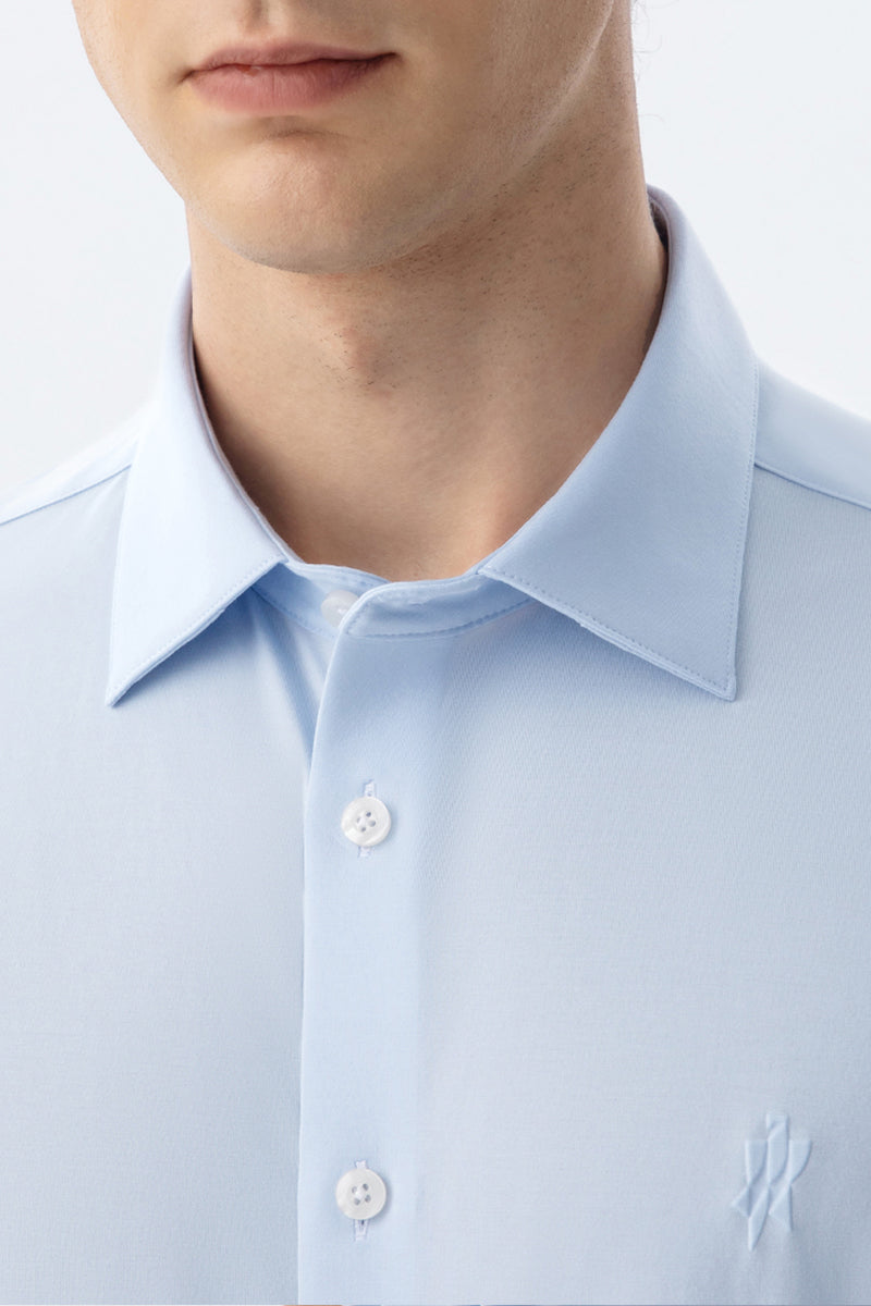 Non-Iron Stretch Supima Blue Short Sleeve Shirt-OWN DREAM Shirts