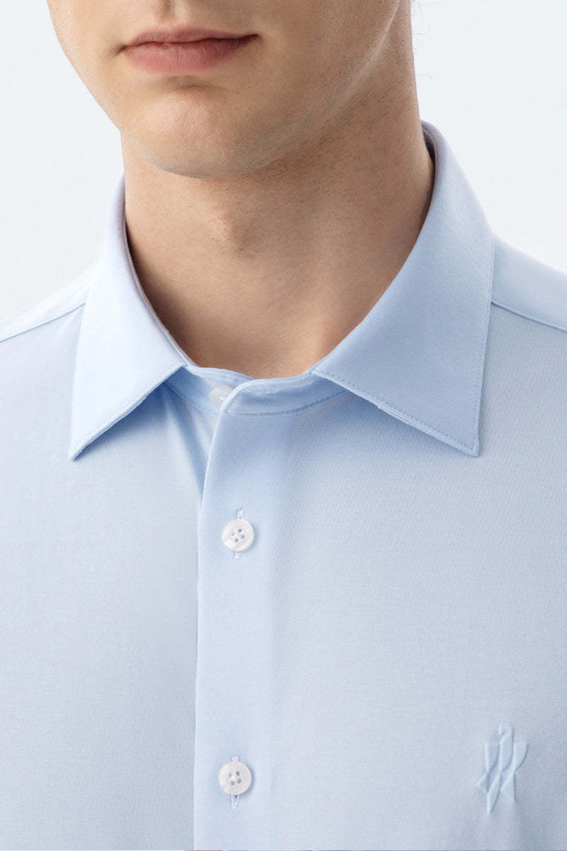 Non-Iron Stretch Supima Blue Short Sleeve Shirt-OWN DREAM Shirts