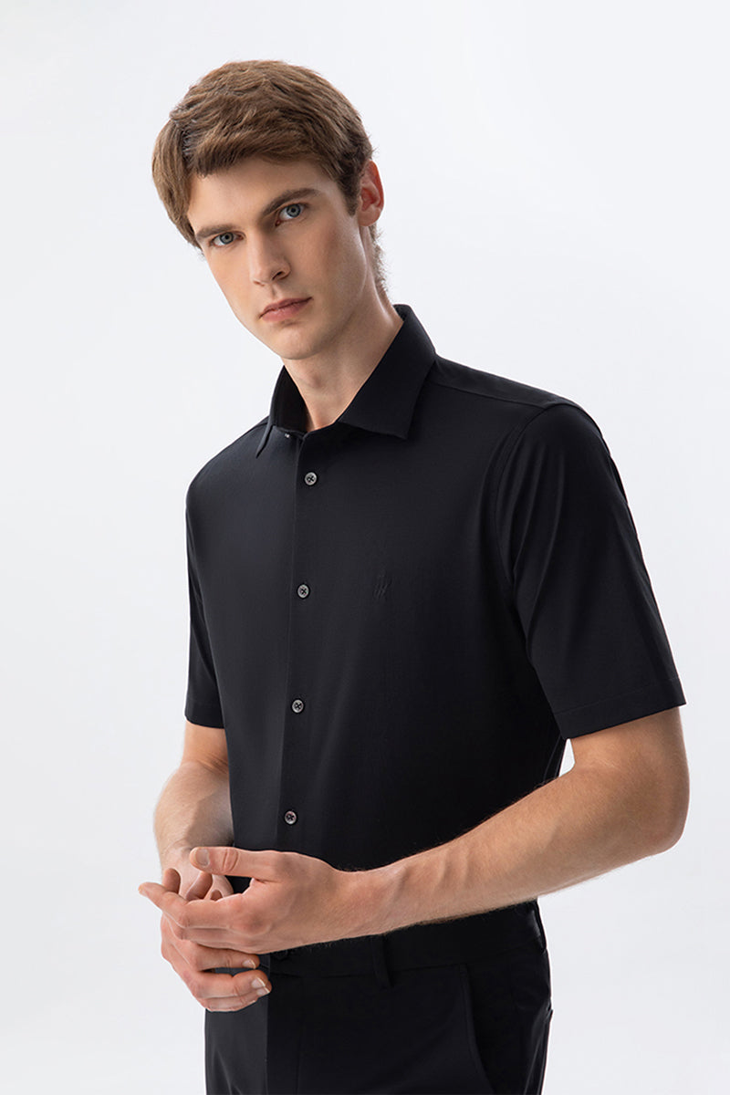 Non-Iron Stretch Black Short Sleeve Shirt-OWN DREAM Shirts