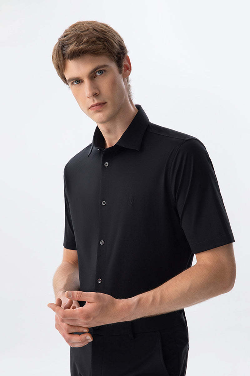 Non-Iron Stretch Black Short Sleeve Shirt-OWN DREAM Shirts