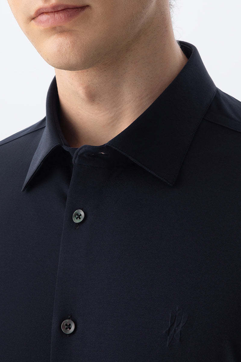 100S Thread Count Stretch Supima Dark Blue Short Sleeve Shirt-OWN DREAM Shirts