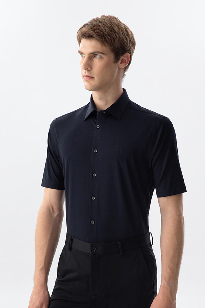 100S Thread Count Stretch Supima Dark Blue Short Sleeve Shirt-OWN DREAM Shirts