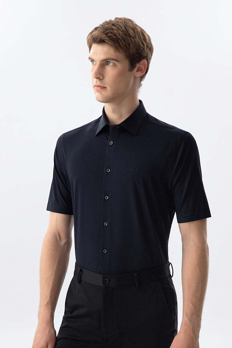 100S Thread Count Stretch Supima Dark Blue Short Sleeve Shirt-OWN DREAM Shirts