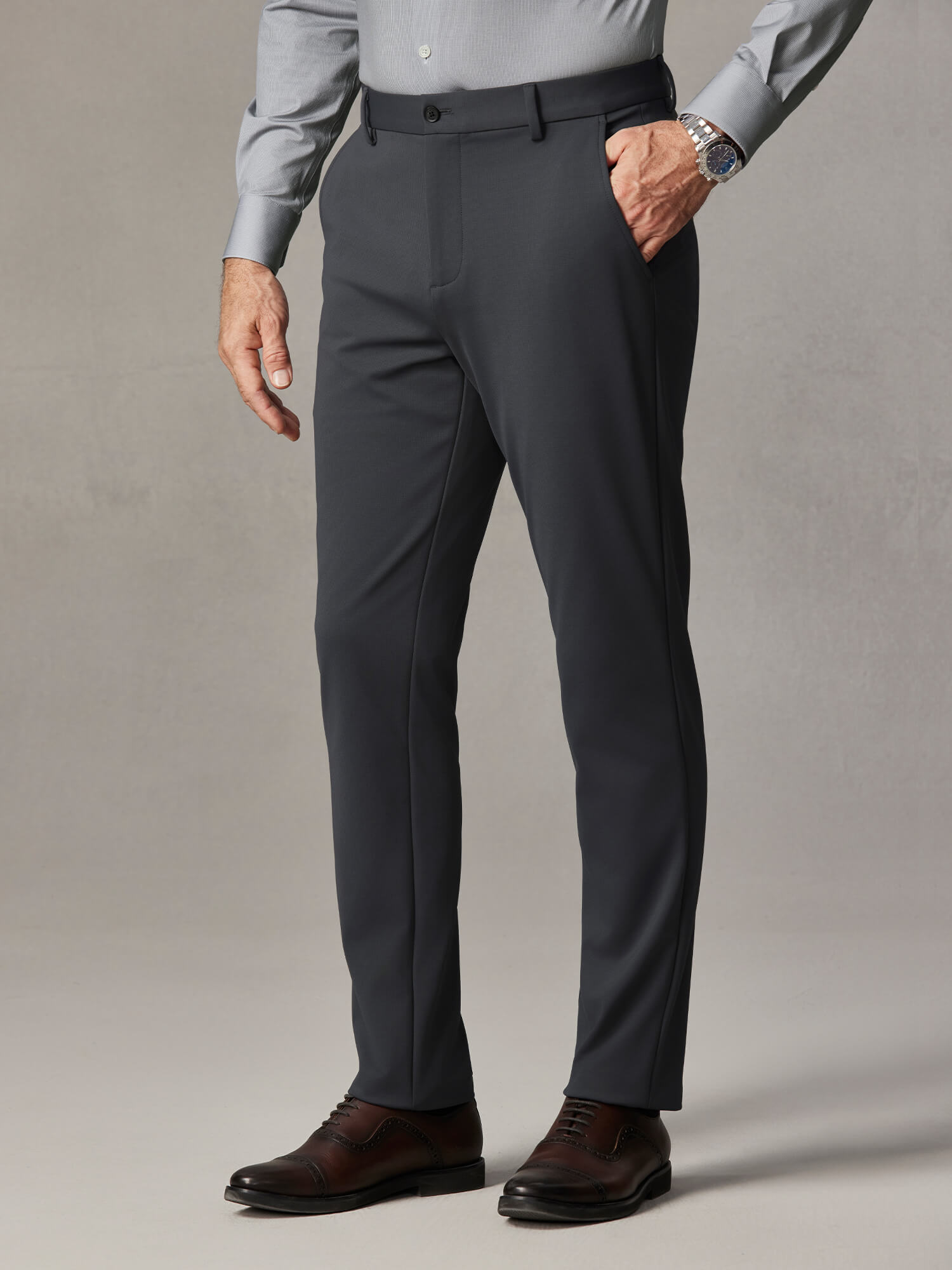 Starship Gray Check Stretch Pants-Own Dream Shirts-Dress Shirts for Men