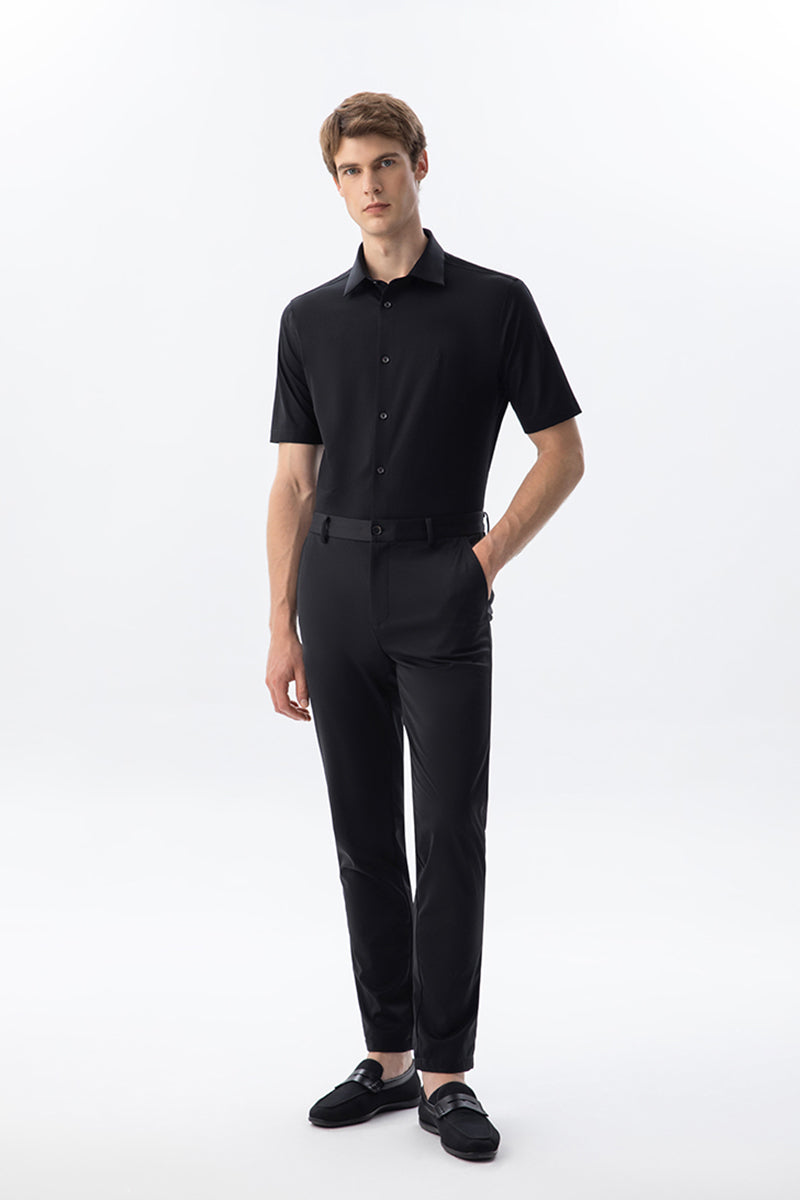 Non-Iron Stretch Black Short Sleeve Shirt-OWN DREAM Shirts