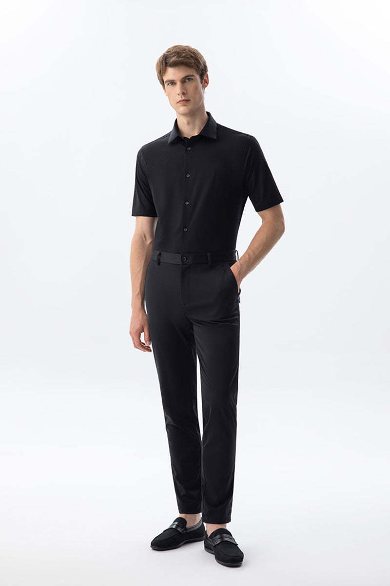 Non-Iron Stretch Black Short Sleeve Shirt-OWN DREAM Shirts