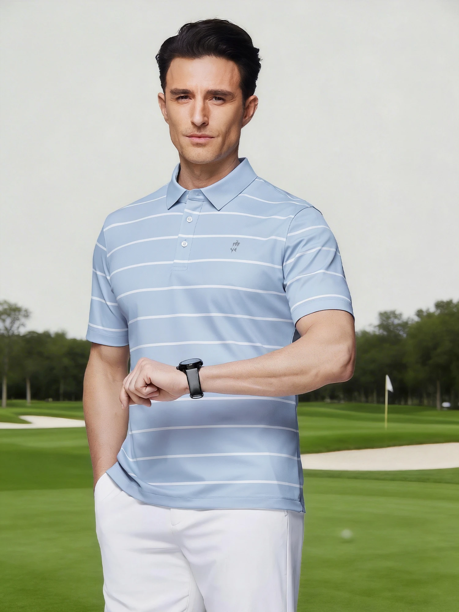 Clear Sky Blue Stripe Stretch Polo