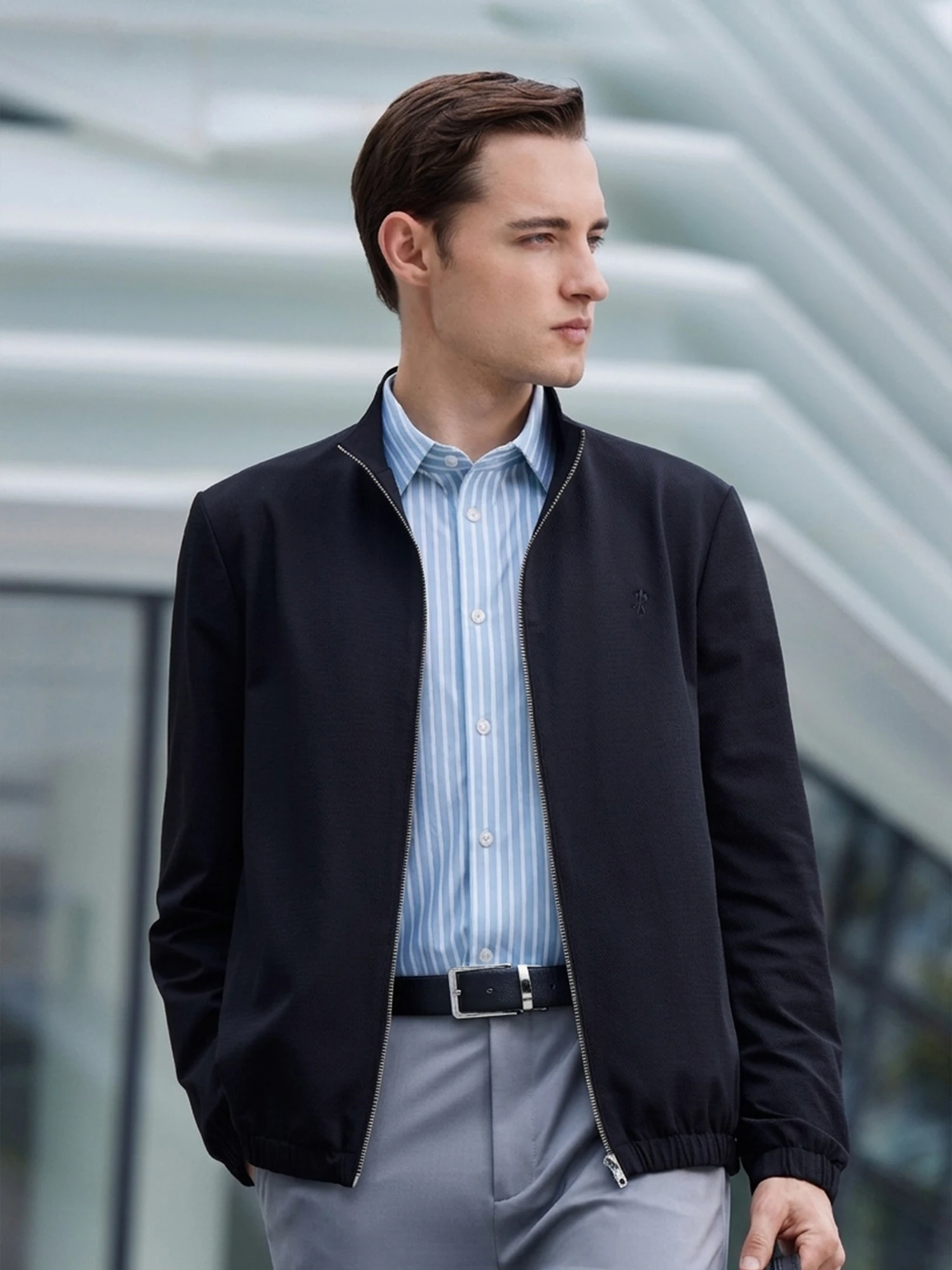 Jet Black Stretch Bomber Jacket
