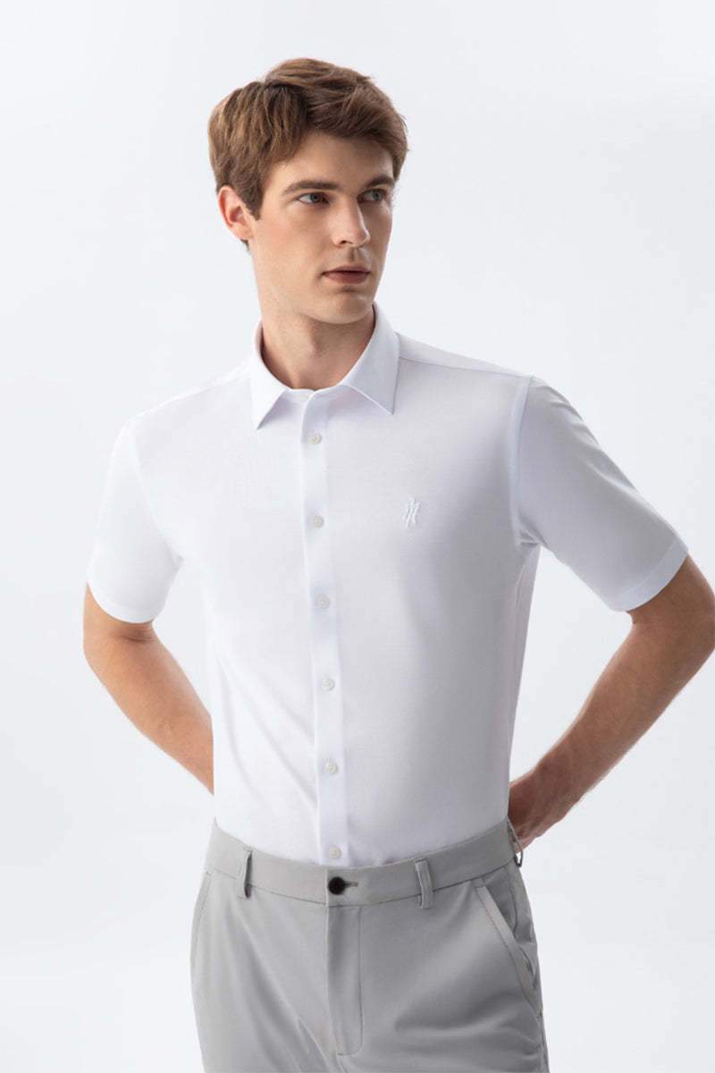 Non-Iron Stretch Supima White Short Sleeve Shirt-OWN DREAM Shirts