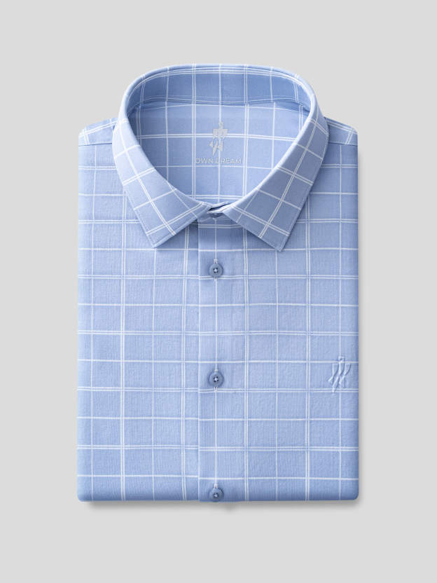 Opal Blue Omni-Stretch Check Short-Sleeve Shirt