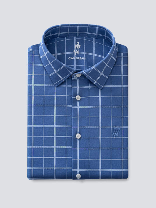 Cobalt Blue Omni-Stretch Check Dress Shirt