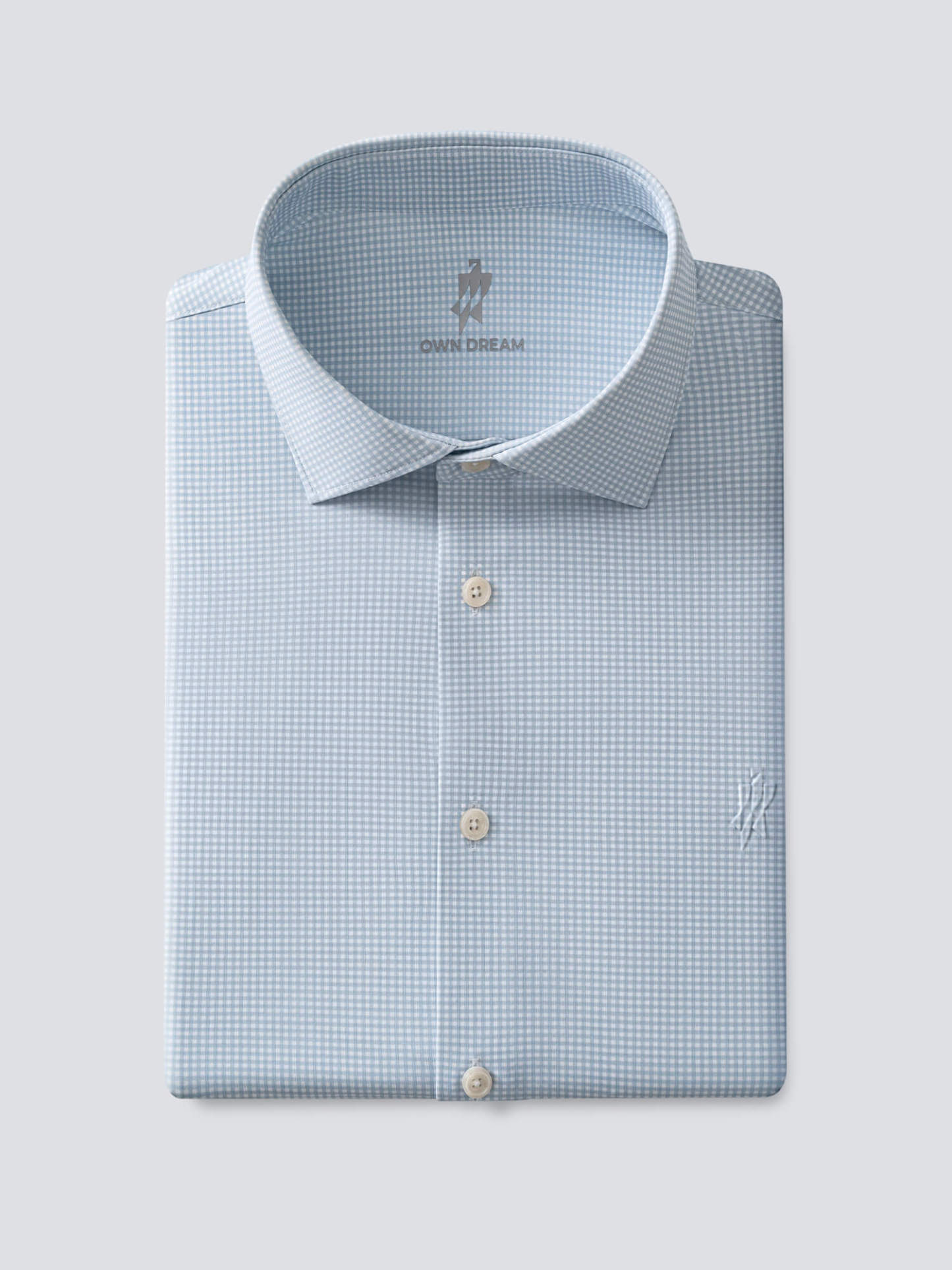 Glacier Gray Blue Check High-Stretch Short-Sleeve Shirt-OWN DREAM