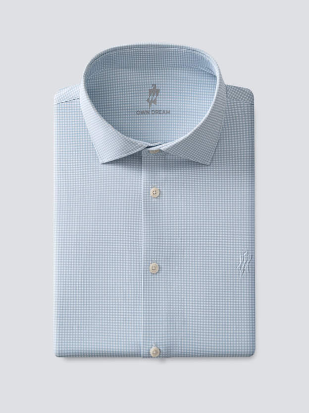 Glacier Gray Blue Check High-Stretch Short-Sleeve Shirt-OWN DREAM