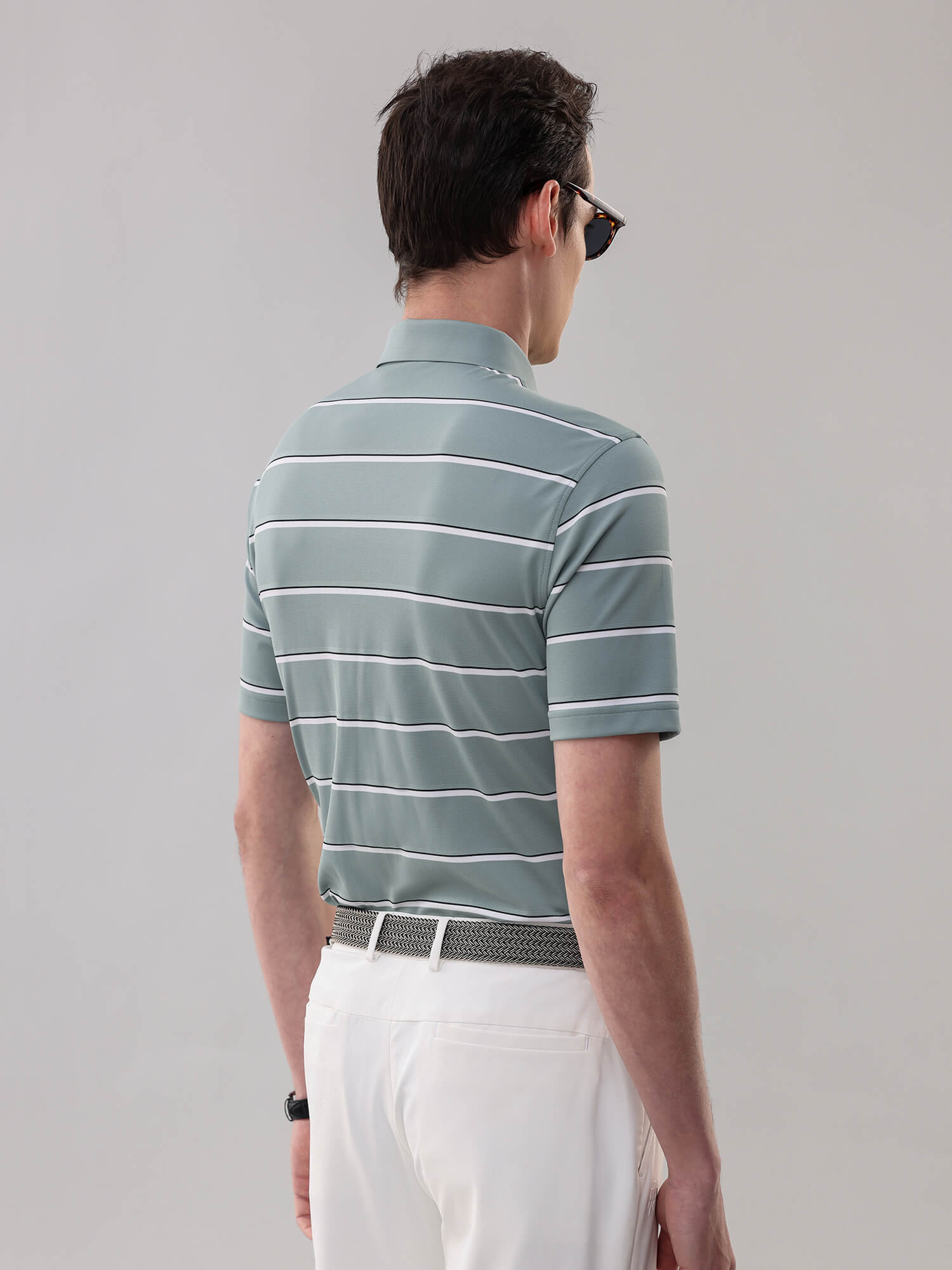 Meadow Green Striped High-Stretch Polo-Own Dream Shirts-Dress Shirts for Men