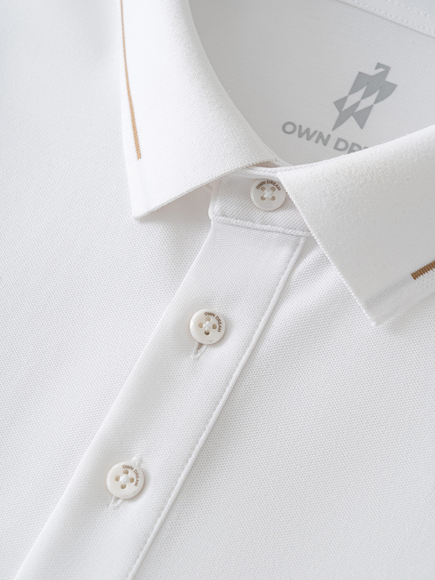 Ivory White High-Stretch Gold-Trimmed Collar Polo