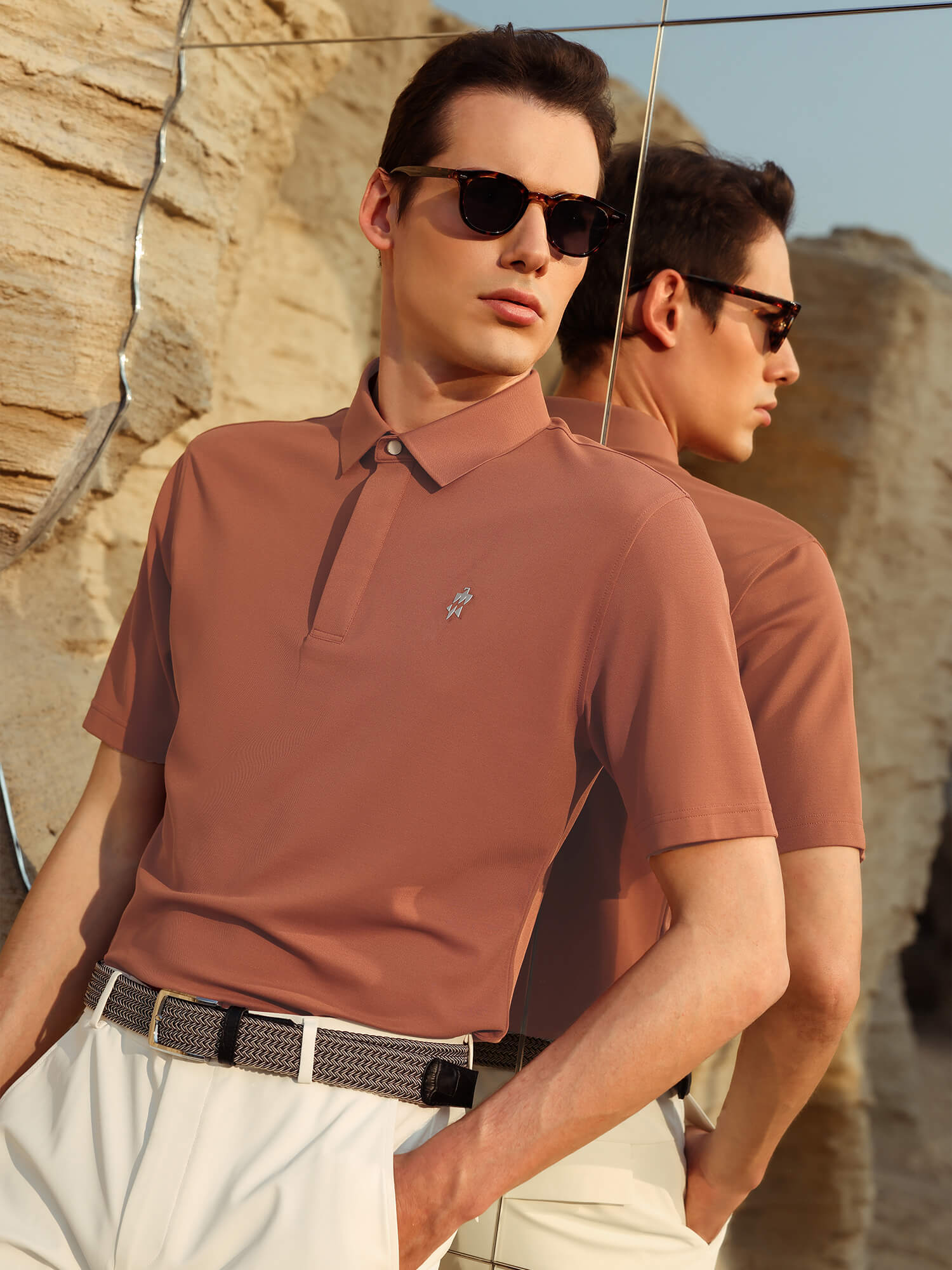 Coral Orange High-Stretch Short-Sleeve Polo