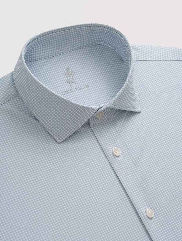 Glacier Gray Blue Check High-Stretch Short-Sleeve Shirt-OWN DREAM