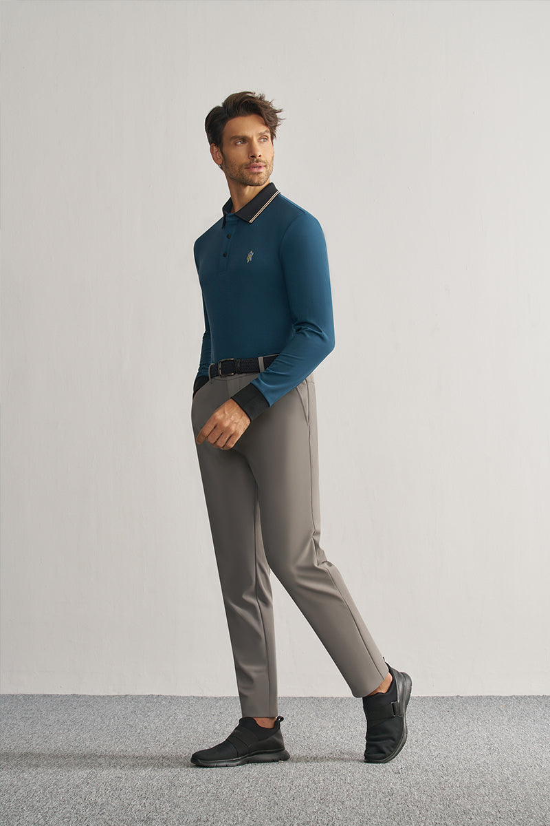 Cyan Long Sleeve Stretch Polo Shirt-OWN DREAM Shirts