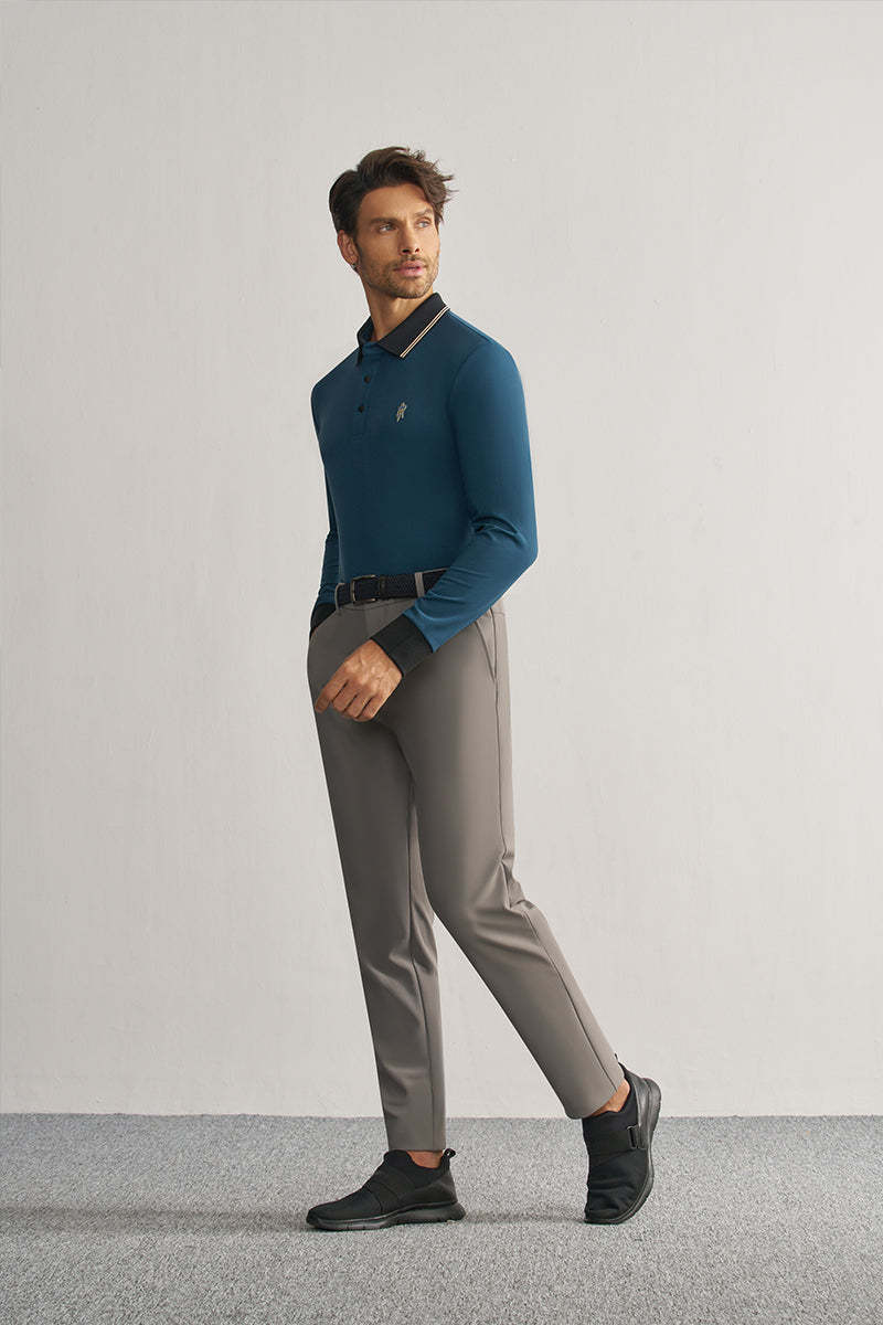 Cyan Long Sleeve Stretch Polo Shirt-OWN DREAM Shirts