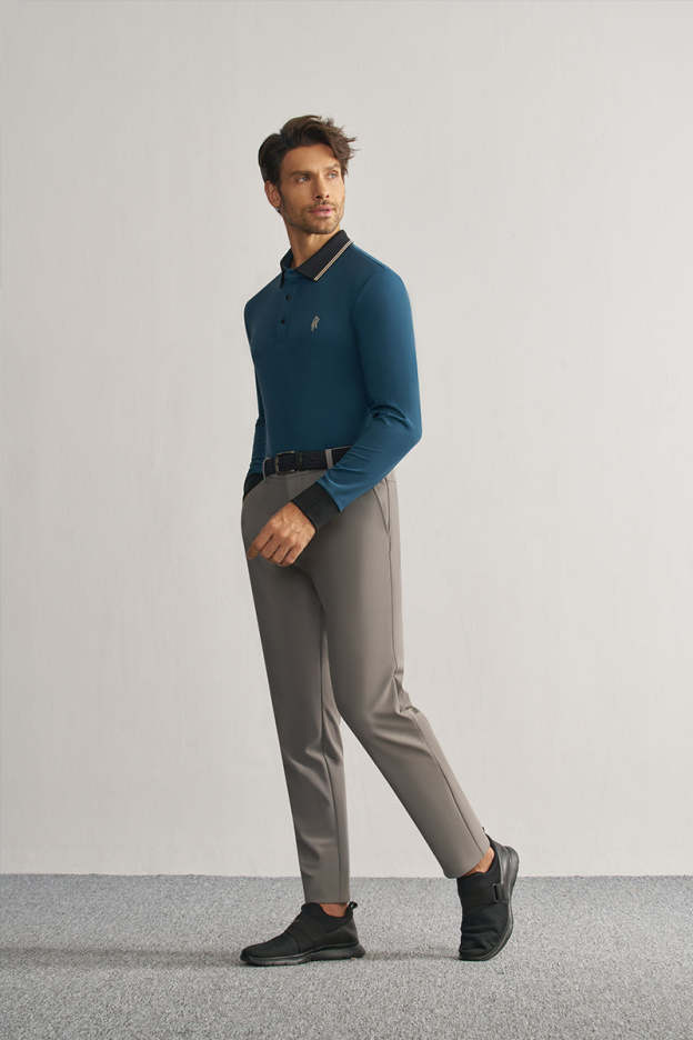 Cyan Long Sleeve Stretch Polo Shirt-OWN DREAM Shirts
