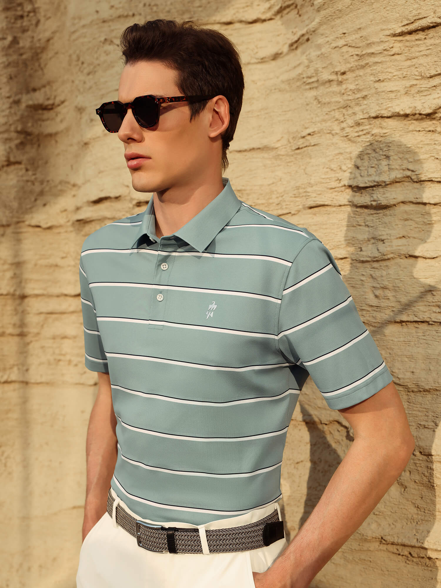 Meadow Green Striped High-Stretch Polo
