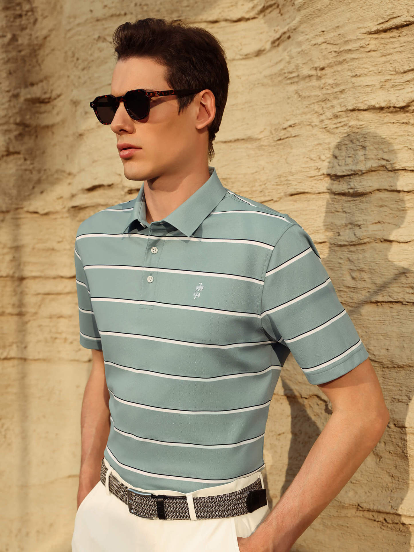 Meadow Green Striped High-Stretch Polo