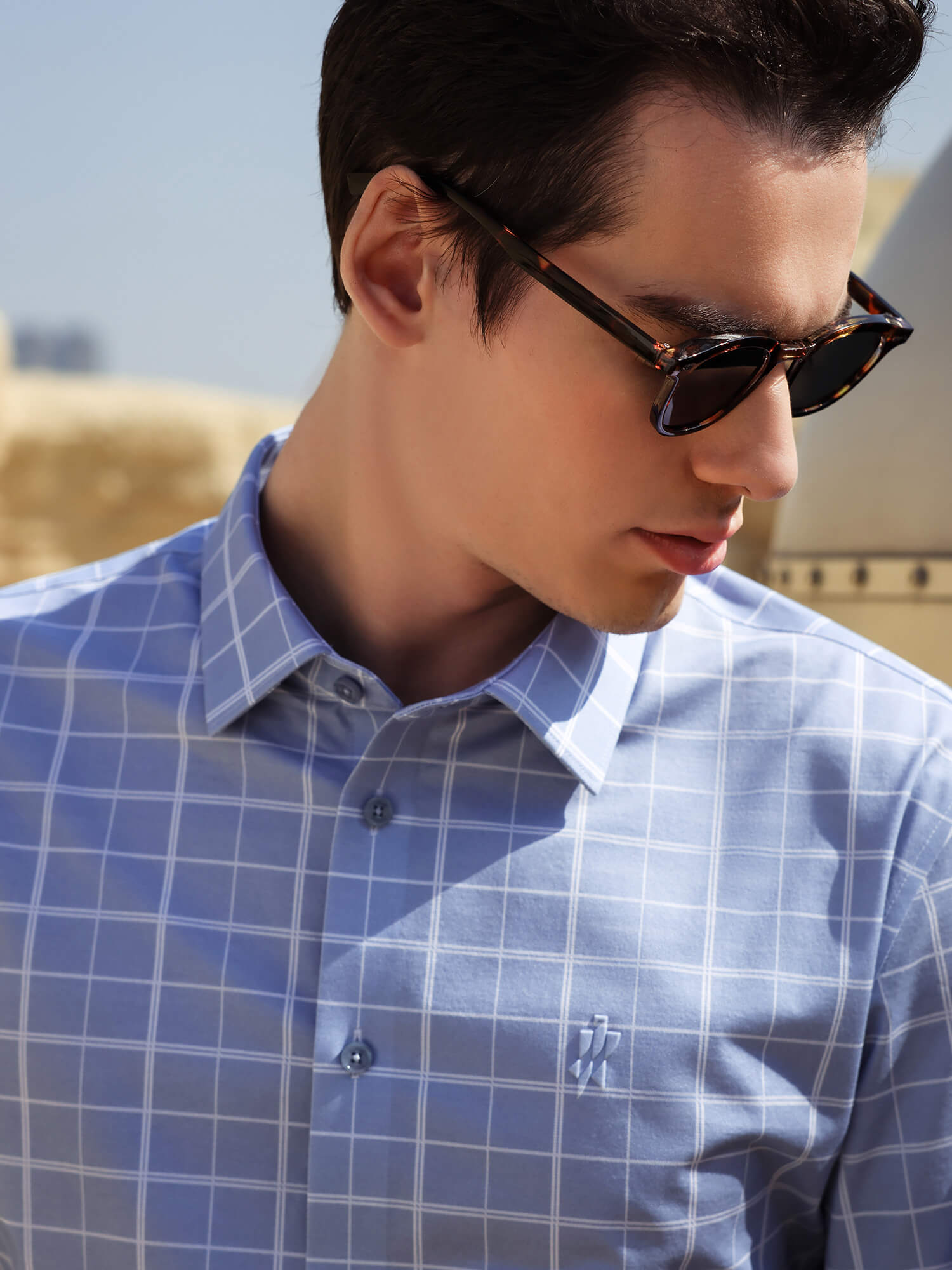 Opal Blue Omni-Stretch Check Short-Sleeve Shirt
