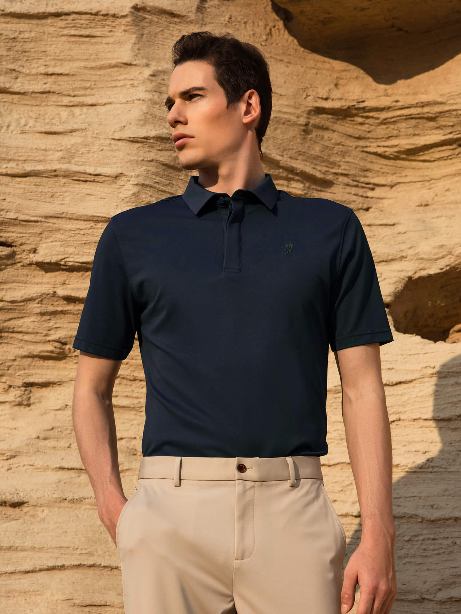 Jasper Navy Blue High-Stretch Polo