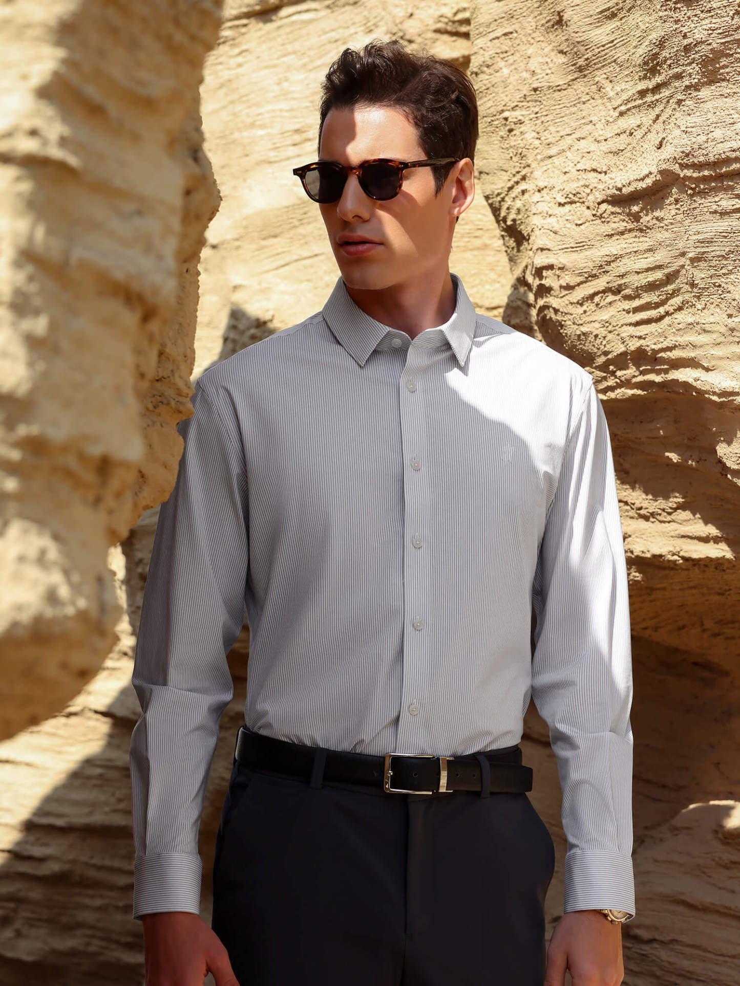 Drift Gray Striped High-Stretch Shirt