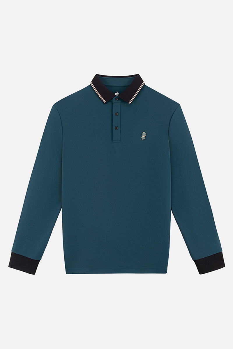 Cyan Long Sleeve Stretch Polo Shirt-OWN DREAM Shirts