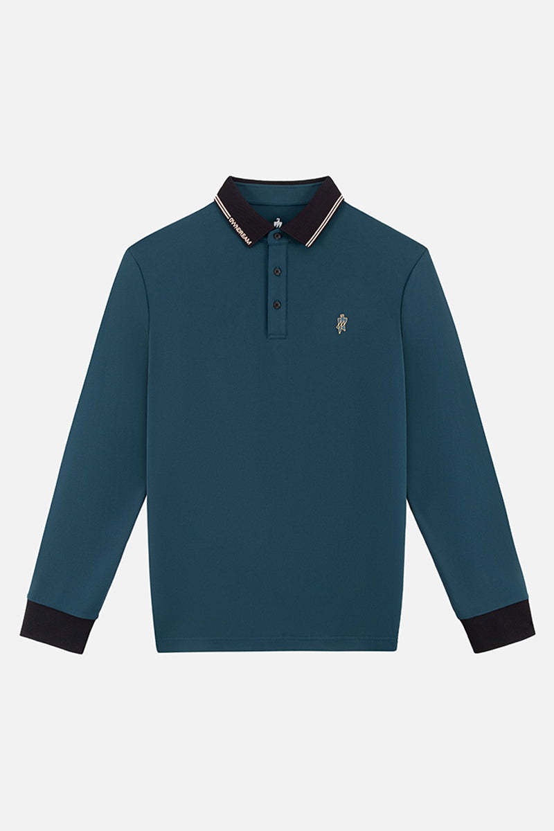 Cyan Long Sleeve Stretch Polo Shirt-OWN DREAM Shirts