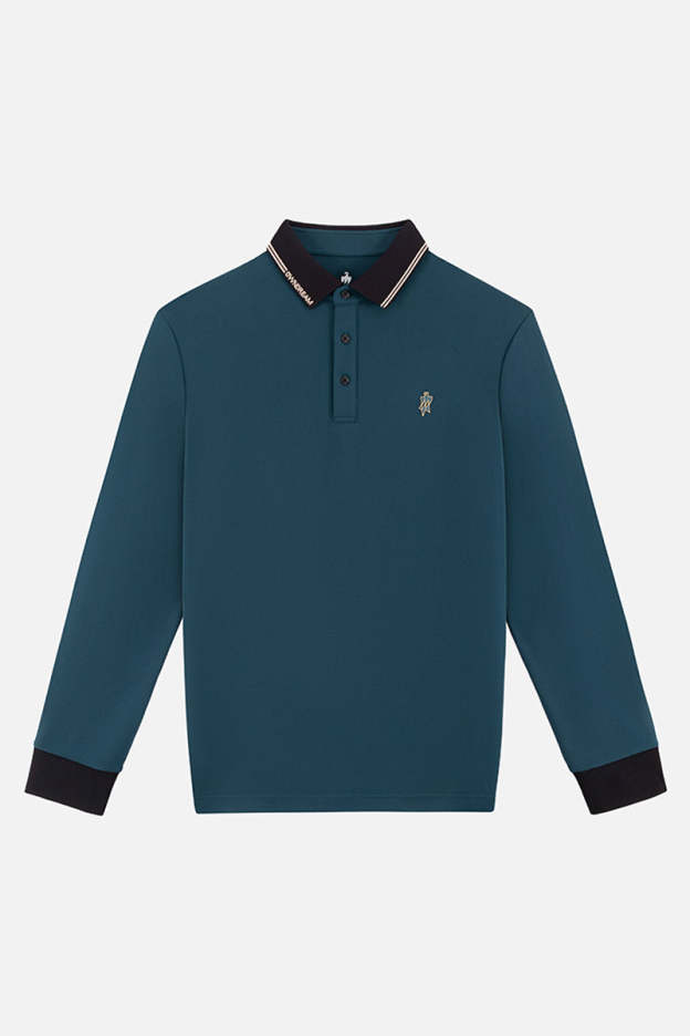 Cyan Long Sleeve Stretch Polo Shirt-OWN DREAM Shirts