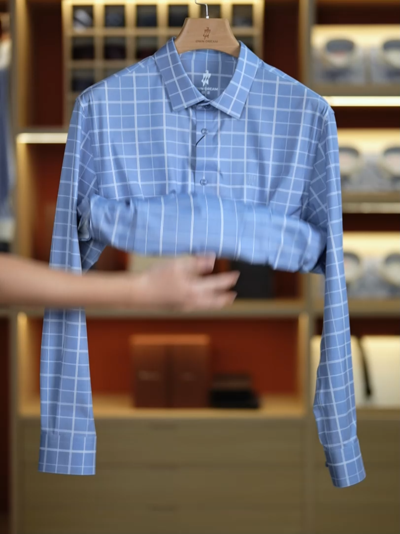 Cobalt Blue Omni-Stretch Check Dress Shirt