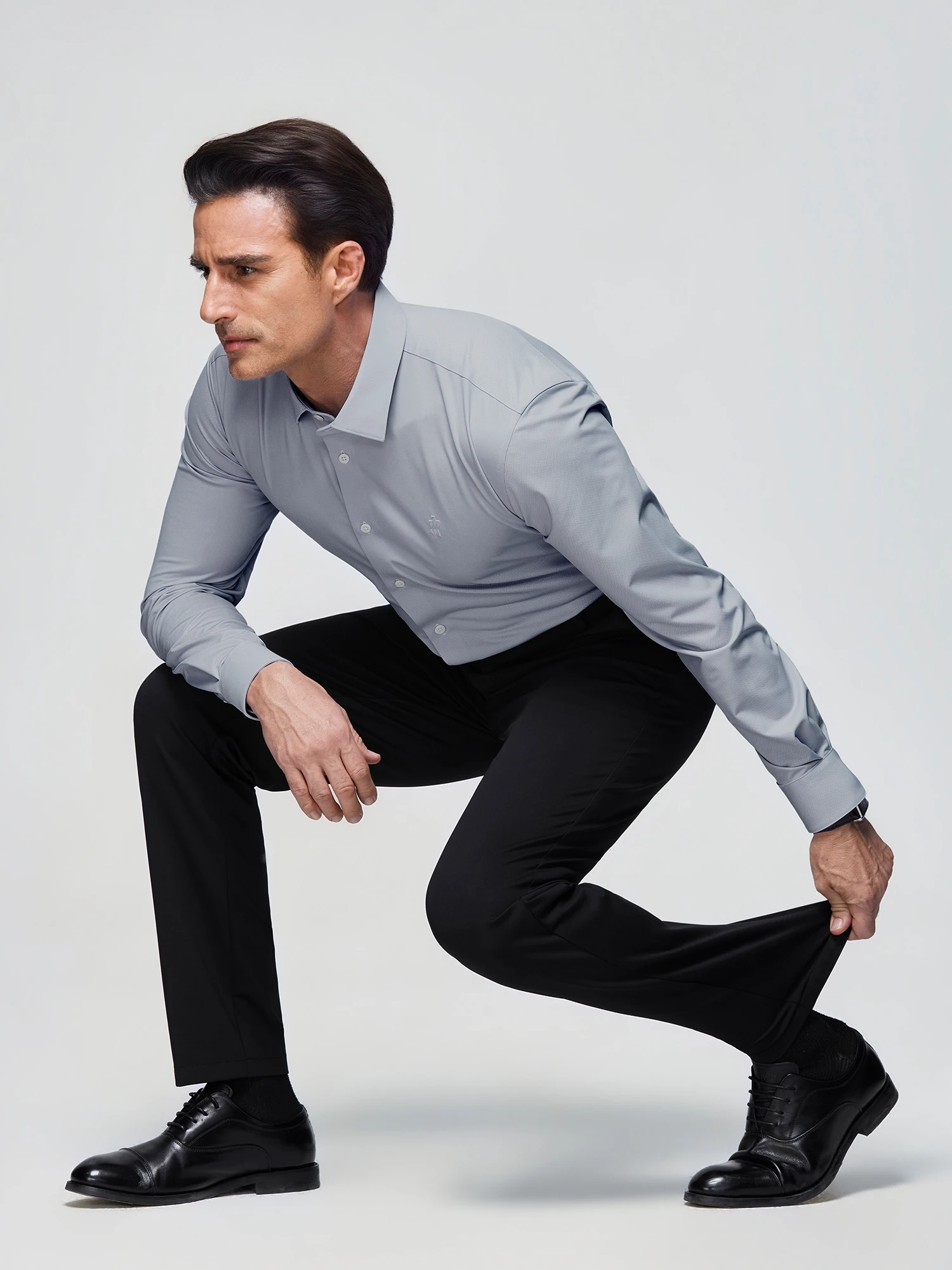 Shadow Black Silk Wool Stretch Casual Pants