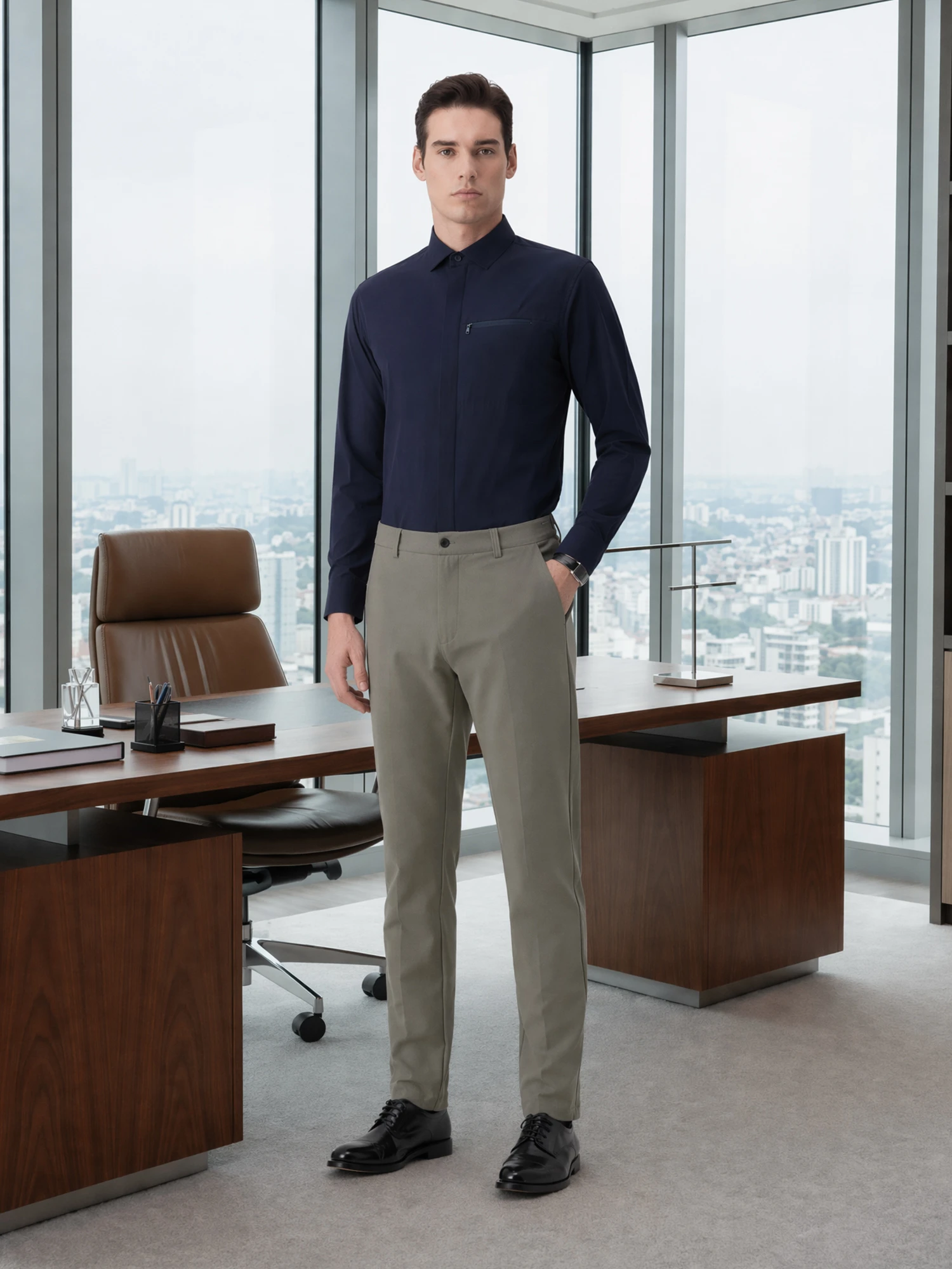 Skyline Navy Travel Stretch Shirt
